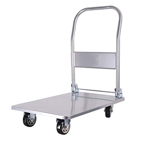 Trolley extraíble de Cama Plana Plegable de Acero Inoxidable con Ruedas de Plata para Centro Comercial de mercancías almacén de fábrica Carro casero