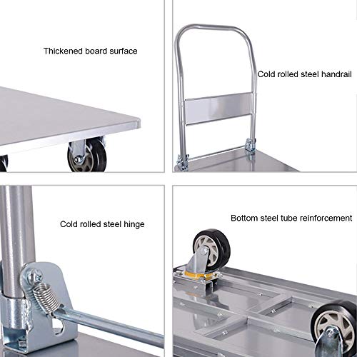 Trolley extraíble de Cama Plana Plegable de Acero Inoxidable con Ruedas de Plata para Centro Comercial de mercancías almacén de fábrica Carro casero
