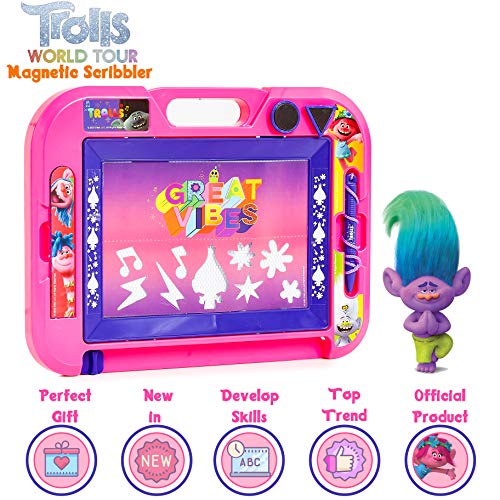 TROLLS Pizarra Infantil, Pizarra Magnetica Infantil con Personaje Poppy Troll Pizarra Magica con Rotuladores Niños Magneticos y Sellos, Juguetes para Niños y Niñas
