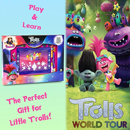 TROLLS Pizarra Infantil, Pizarra Magnetica Infantil con Personaje Poppy Troll Pizarra Magica con Rotuladores Niños Magneticos y Sellos, Juguetes para Niños y Niñas