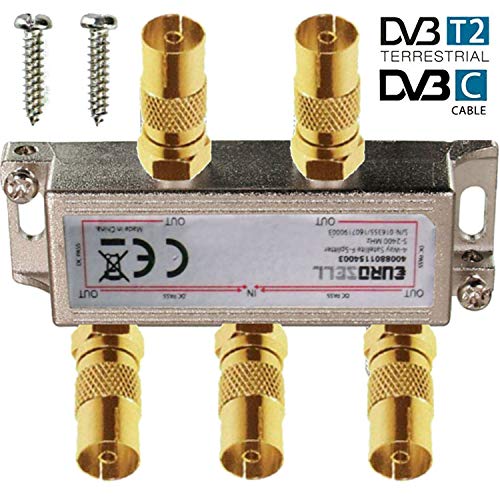 TronicXL - Distribuidor de antena coaxial de 4 canales HD 3D 4K para DVBT, DVBT2, DVBC, SAT, Unicable, cable de TV, Unitymedia, Vodafone, cable TV alemana, 4 puertos, HDTV