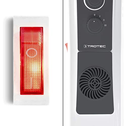 TROTEC Radiador de Aceite TRH 23 E, 2.500 W, Termostato, Radiador, 11 Elementos, 3 Niveles 1.000 W, 1.500 W, 2.500 W, Silencioso, Blanco, Oficina, Hogar