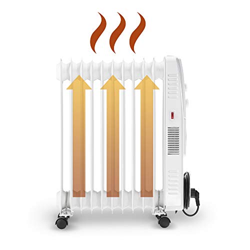 TROTEC Radiador de Aceite TRH 23 E, 2.500 W, Termostato, Radiador, 11 Elementos, 3 Niveles 1.000 W, 1.500 W, 2.500 W, Silencioso, Blanco, Oficina, Hogar