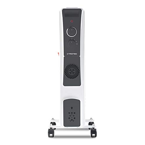 TROTEC Radiador de Aceite TRH 23 E, 2.500 W, Termostato, Radiador, 11 Elementos, 3 Niveles 1.000 W, 1.500 W, 2.500 W, Silencioso, Blanco, Oficina, Hogar