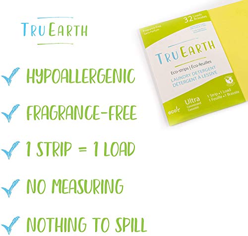 Tru Earth - Detergente de lavandería (libre de fragancias, 32 cargas), ecológica, hipoalergénica y biodegradable, sin plásticos