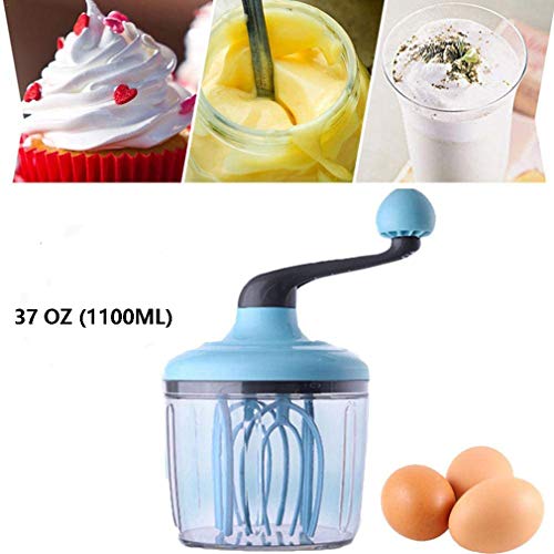 TSMALL Batidora Manual de 37 oz para Crema de Huevo, Manual, manivela, Empujar, espumador de Leche, batidor de Huevos de Mano para batidor de Huevos, espumador de Leche (Azul)
