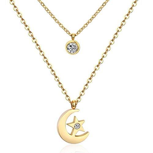 TTDAltd Collar Collar De Joyería para Mujer Moon Star Colgante Collar Doble De Cadena