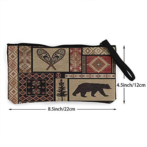 TTmom Carteras de Mujer, Monedero, Rustic Lodge Bear Deer Zipper Canvas Coin Purse Wallet, Make Up Bag, Cellphone Bag with Handle