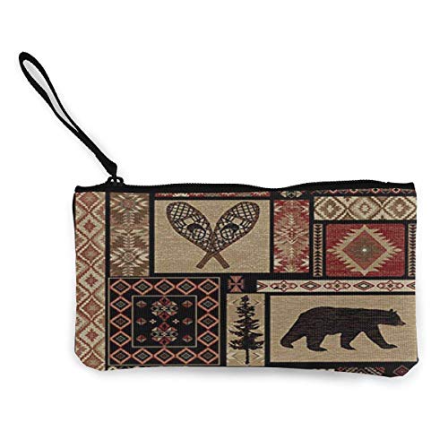 TTmom Carteras de Mujer, Monedero, Rustic Lodge Bear Deer Zipper Canvas Coin Purse Wallet, Make Up Bag, Cellphone Bag with Handle