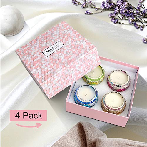 TTPF Vela Set 4 Piezas Traje de Mosaico de Vidrio aromaterapia bujía sin Humo Naturales portátil apropiado para Relajarse del estrés de Socorro Viaje