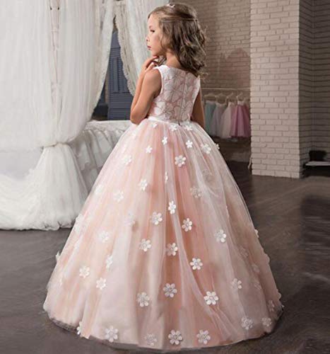 TTYAOVO Chicas Muestran Princesa Vestido de Flores para niños Baile hinchado Bola Vestidos de Tul Tamaño 6-7 años Rosada