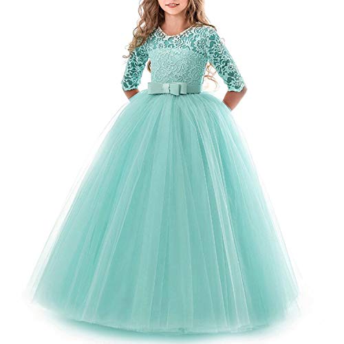 TTYAOVO Niñas Muestran Princesa Vestido de Flores Baile Puffy de Vestido de Niñas Flor Partido Vestido De Princesa Cumpleaños Vestidos Tamaño 150 9-10 Años 02 Verde