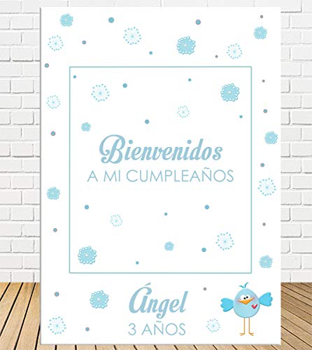 Tu Fiesta Mola Mazo Photocall Infantil Pajarito Azul 80x110cm| Personaliza Marco Divertido| Photocall económico