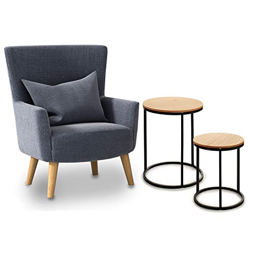 TU TENDENCIA UNICA Juego de Dos mesas con Patas metálicas y sobre de MDF Color Natural. Funcional y estética como Mesa Auxiliar, con Posibilidad de apilarlas. Medidas: 35 x 35 x 41 cm. (Negro)