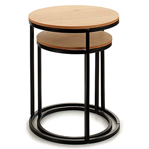 TU TENDENCIA UNICA Juego de Dos mesas con Patas metálicas y sobre de MDF Color Natural. Funcional y estética como Mesa Auxiliar, con Posibilidad de apilarlas. Medidas: 35 x 35 x 41 cm. (Negro)