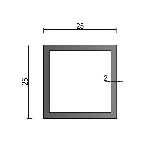 Tubo rectangular - cuadrado de acero inoxidable V2A, cualquier cantidad, cualquier longitud, a la medida deseada, 0100, 25 x 25 x 2 mm., 1