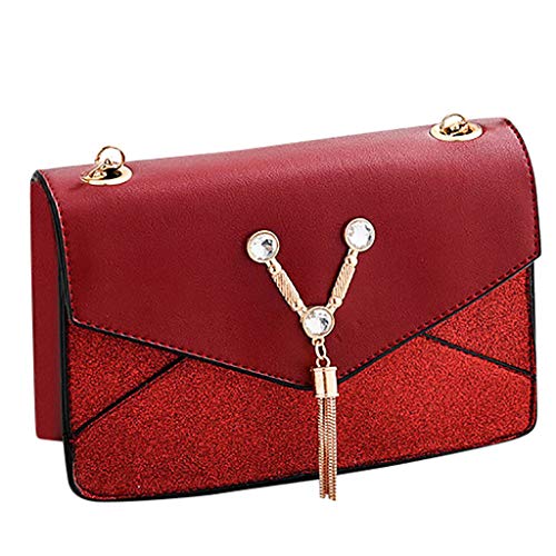 TUDUZ Bolsa Mujer Bandolera Bolsas Crossbody Bolsa de cuero (Rojo)