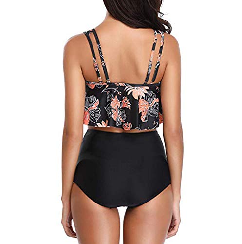 TUDUZ Mujer Tankini De Dos Piezas Bikini Talla Extra Floral Impreso Conjunto De Trajes De Baño (Negro.a, XXXL)