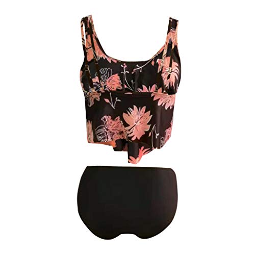 TUDUZ Mujer Tankini De Dos Piezas Bikini Talla Extra Floral Impreso Conjunto De Trajes De Baño (Negro.a, XXXL)