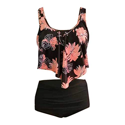 TUDUZ Mujer Tankini De Dos Piezas Bikini Talla Extra Floral Impreso Conjunto De Trajes De Baño (Negro.a, XXXL)