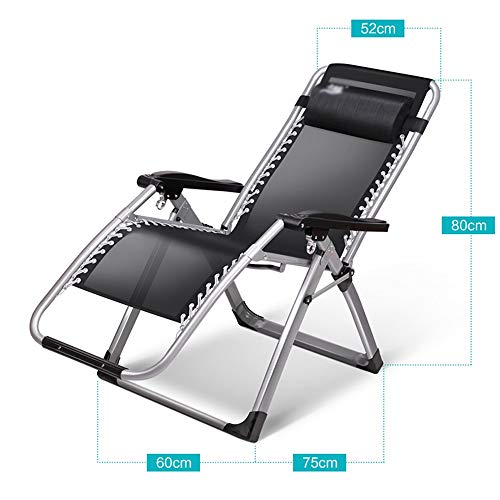 Tumbona Hamaca Plegable Solarium Salón Oficina Silla de jardín Almuerzo 150kg Rotura Siesta Respaldo Silla Silla Plegable del hogar multifunción Capacidad Máxima de Carga (Color : Black)