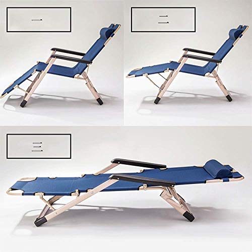 Tumbona Plegable Relax silla reclinable cubierta ajustable silla de múltiples ángulos con reposacabezas extraíble portátil Tumbona Jardín, Solarium algodón Disponible Mat(azul, tamaño, Silla + Mat)...