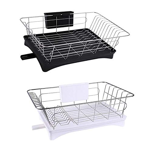 Tuneway Escurridor De Platos De Acero Inoxidable Estante De Secado con El Juego De 3 Piezas Sostenedor del Utensilio A Prueba para Cocina Estante De Almacenamiento De Mostrador Negro