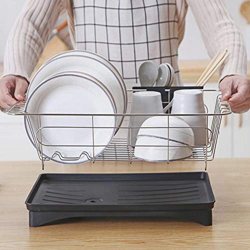 Tuneway Escurridor De Platos De Acero Inoxidable Estante De Secado con El Juego De 3 Piezas Sostenedor del Utensilio A Prueba para Cocina Estante De Almacenamiento De Mostrador Negro