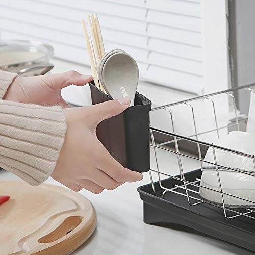 Tuneway Escurridor De Platos De Acero Inoxidable Estante De Secado con El Juego De 3 Piezas Sostenedor del Utensilio A Prueba para Cocina Estante De Almacenamiento De Mostrador Negro