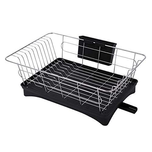 Tuneway Escurridor De Platos De Acero Inoxidable Estante De Secado con El Juego De 3 Piezas Sostenedor del Utensilio A Prueba para Cocina Estante De Almacenamiento De Mostrador Negro