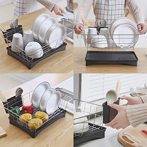 Tuneway Escurridor De Platos De Acero Inoxidable Estante De Secado con El Juego De 3 Piezas Sostenedor del Utensilio A Prueba para Cocina Estante De Almacenamiento De Mostrador Negro