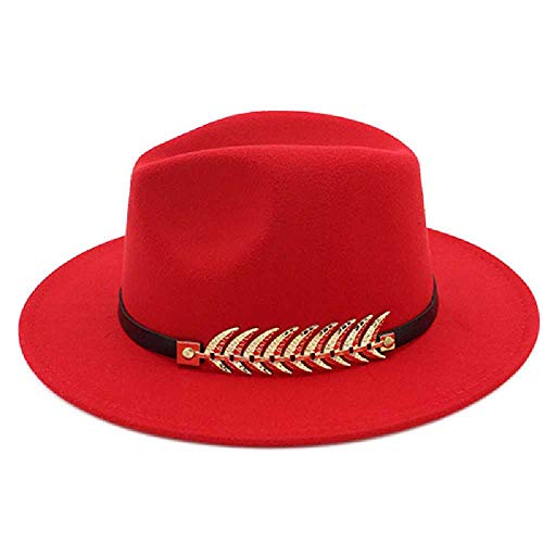 TUOLUO Bombín De ala Grande Aleros Planos Otoño Invierno Damas Sombrero De Fieltro XXL/Rojo