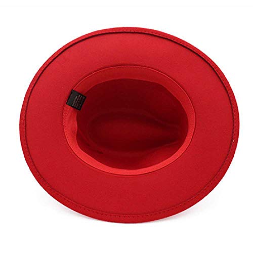 TUOLUO Bombín De ala Grande Aleros Planos Otoño Invierno Damas Sombrero De Fieltro XXL/Rojo
