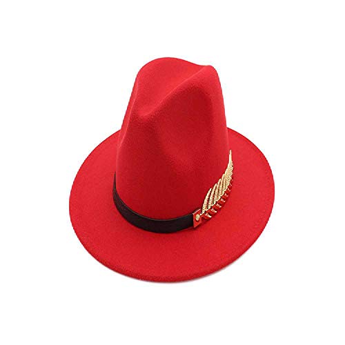 TUOLUO Bombín De ala Grande Aleros Planos Otoño Invierno Damas Sombrero De Fieltro XXL/Rojo