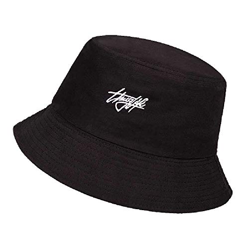 TUOLUO Sombrero De Pescador De Doble Cara Sombrero De Sol De Verano para Mujer Impresión De Letras Sombrero De Cuenca Salvaje Sombrero De Cubo De Hip Hop Negro
