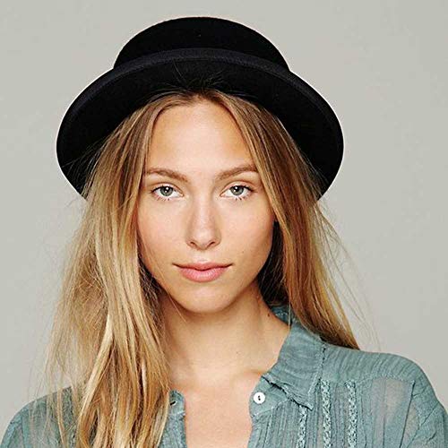 TUOLUO Sombrero Plano De Lana para Mujer Sombrero De Fieltro De ala Ancha Fieltro Laday Prok Pie Bombín Negro