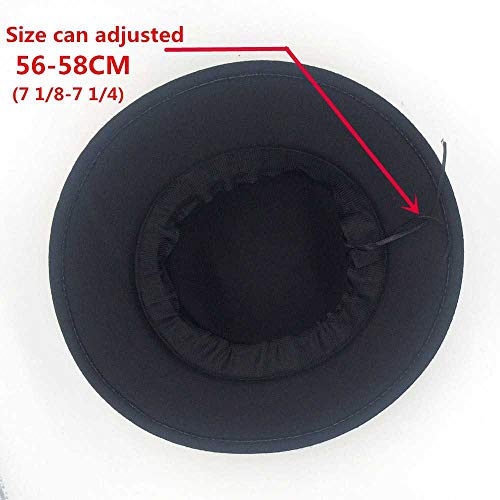 TUOLUO Sombrero Plano De Lana para Mujer Sombrero De Fieltro De ala Ancha Fieltro Laday Prok Pie Bombín Negro