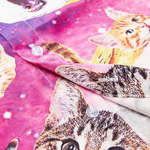 TUONROAD Camisas de Hombre Funky Camisa Hawaiana 3D Pizza Gato Verano Casual Manga Corta Tops T Shirt L