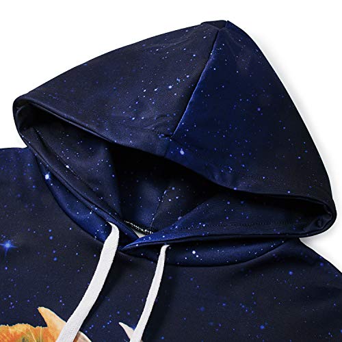 TUONROAD Sudadera con Capucha Hombre Novedad Galaxia Cat 3D Impreso Hoodie Mujer Ligero Gym Sweatshirt Confortable Pullover Colorido Manga Larga Sweater Hoody con Bolsillos Cordón L-XL
