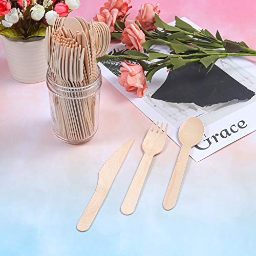 Tupa - Juego de 150 cubiertos desechables de madera ecológicos biodegradables para fiestas y eventos, 50 tenedores, 50 cucharas y 50 cuchillos