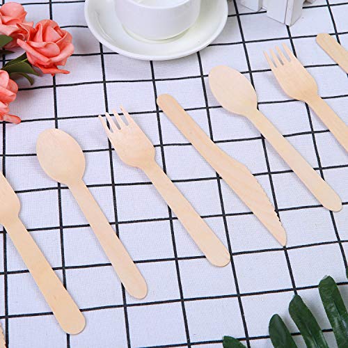 Tupa - Juego de 150 cubiertos desechables de madera ecológicos biodegradables para fiestas y eventos, 50 tenedores, 50 cucharas y 50 cuchillos