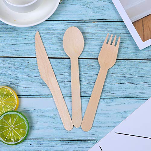 Tupa - Juego de 150 cubiertos desechables de madera ecológicos biodegradables para fiestas y eventos, 50 tenedores, 50 cucharas y 50 cuchillos