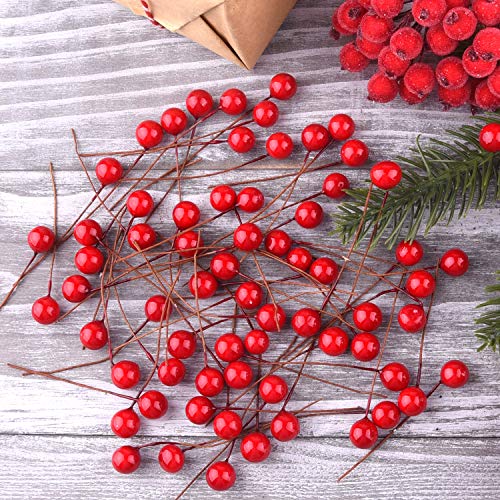 TUPARKA 300 Piezas Bayas de Acebo de Navidad Mini Bayas Artificiales para Decoraciones navideñas Decoraciones de guirnaldas navideñas Suministros para Hacer Coronas
