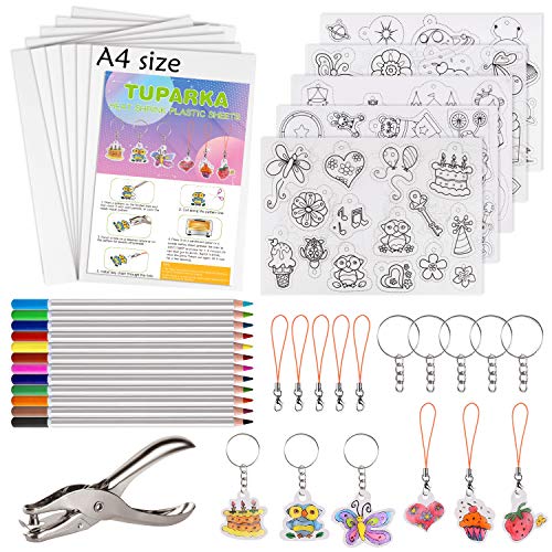 TUPARKA 60 Pcs Papel de Calco, Papel retráctil Papel de Transferencia Incluye 10 Pcs de Película Termoencogible Lápices para Manualidades para Niños