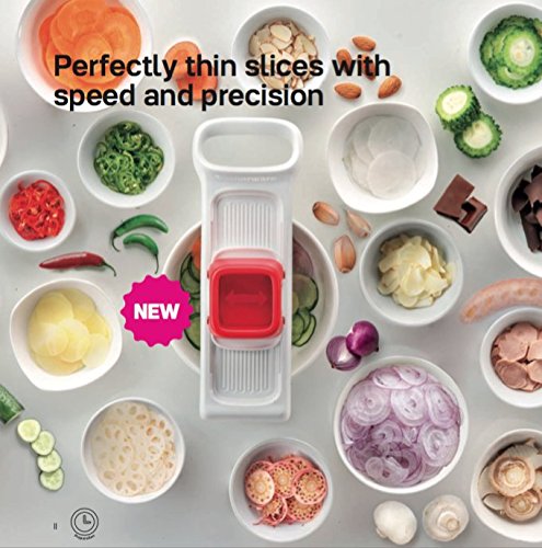 Tupperware Speedy mando cortador de alimentos, una hoja doble velocidad, Slice y almacenar en una sola vez
