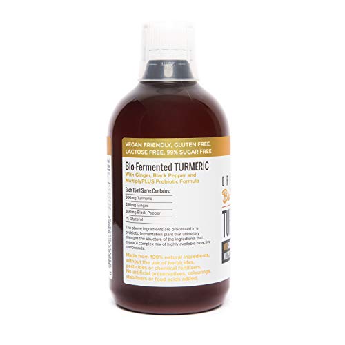 Turmeric with Ginger, Black Pepper and Multiply Plus Probiotic Formula- 33 servings - restore digestive balance, maintain intestinal health, support immune system. Made in Australia 500 ml Liquid.