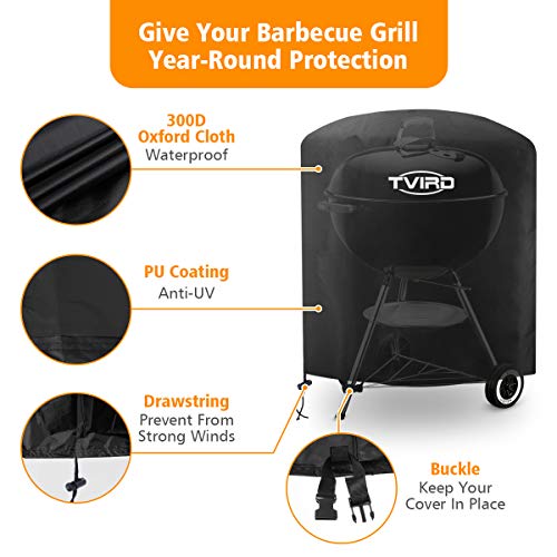 Tvird Funda para Barbacoa Redonda Impermeable, Cubierta para Barbacoa 300D Oxford 75 x 70cm,Protector para Barbacoa Anti-Viento/UV/Impermeabilidad,con Cuerda de Bloqueo
