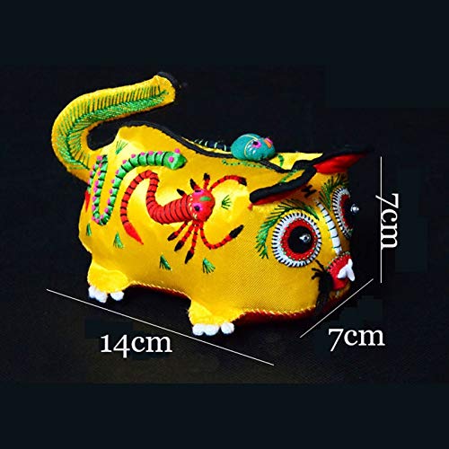 TWDYC Tigre Folk Crafts Tigre Almohada bebé Tradicional característico Bordado de Tela Hecha a Mano de Tela (Color : Yellow)
