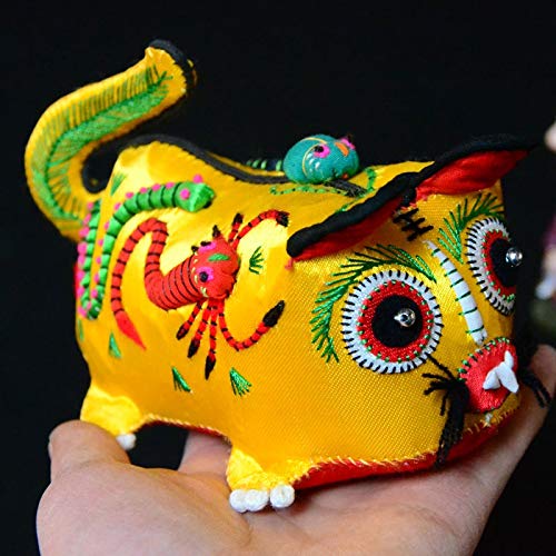 TWDYC Tigre Folk Crafts Tigre Almohada bebé Tradicional característico Bordado de Tela Hecha a Mano de Tela (Color : Yellow)