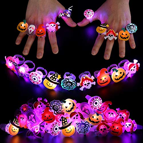 Twister.CK Anillos de Luces LED para Halloween para niños, 54 Piezas de Juguetes con Luces LED para Fiestas, Anillos Intermitentes, Tatuajes para Bolsas de Suministros para Fiestas, Relleno